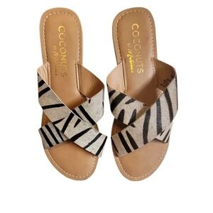 Coconuts by Matisse Womens Sz 9M Shoes Brown Slide Calf Hair Animal Print Sandal